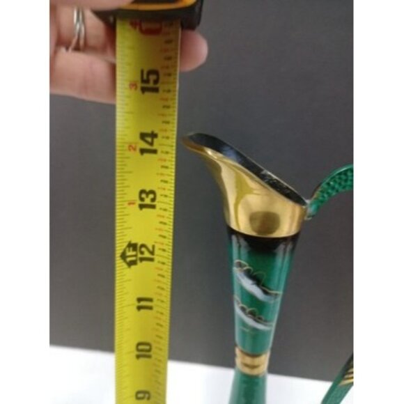 Green Enameled 14 Inch Tall Pitcher From Israel Marked Jerusalem - Picture 11 of 11